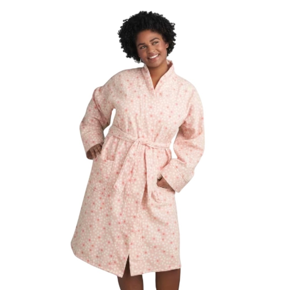 Room Essentials Pink Dot Robe‎ Lightweight Cotton Lounge Sleepwear Size L/XL